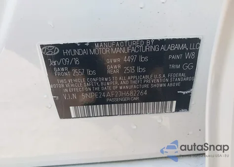 2018 Hyundai Sonata Se z USA, uszkodzony, nr VIN 5NPE24AF2JH682264